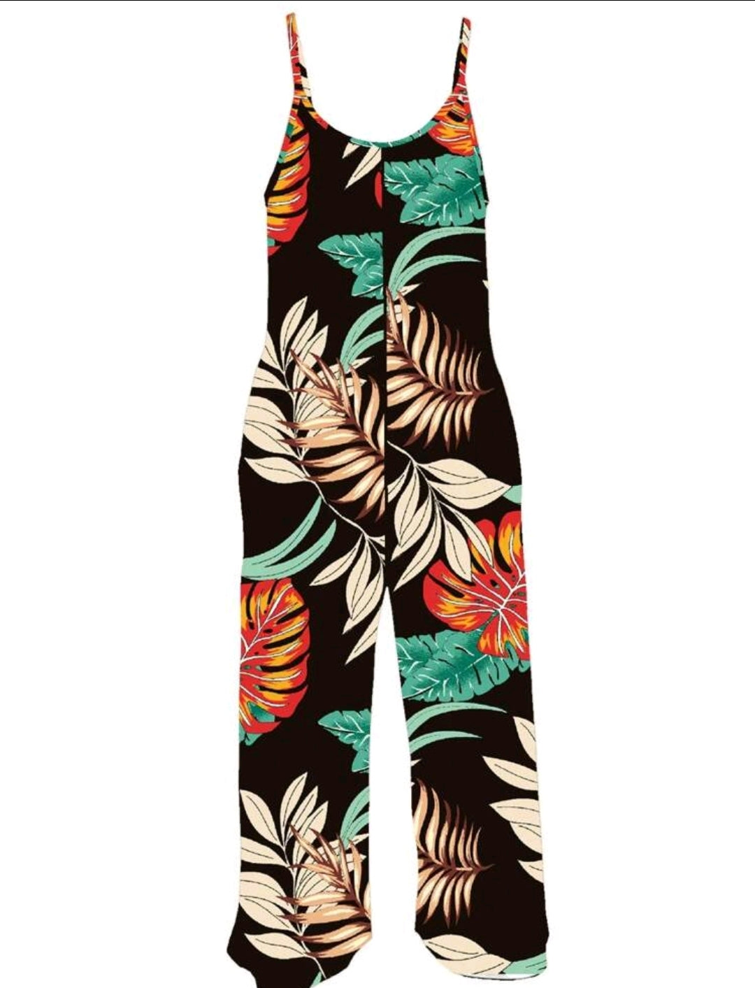Plus size botanical Print Pocketed Straight Jumpsuit
