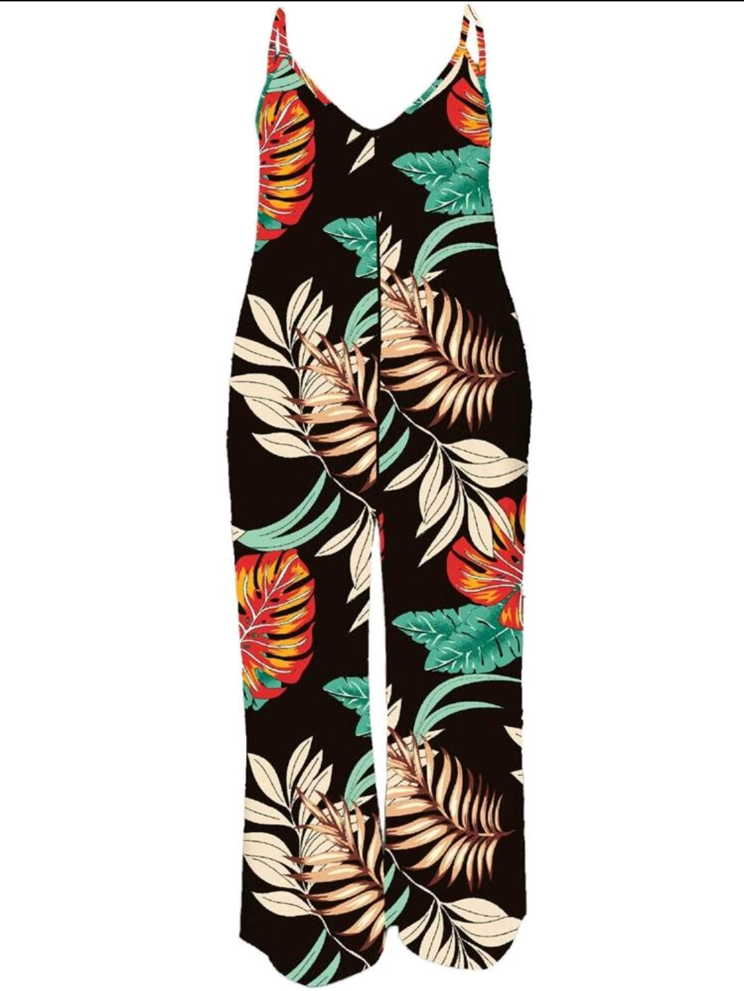 Plus size botanical Print Pocketed Straight Jumpsuit