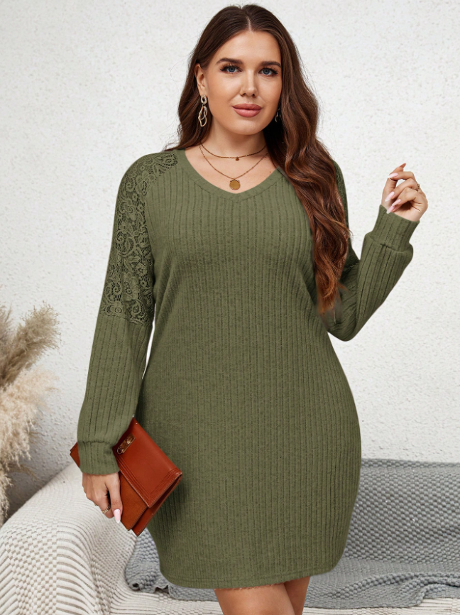 Plus Size Plain Color Long Sleeve Casual Dress, Simple And Fashionable For Daily Wear