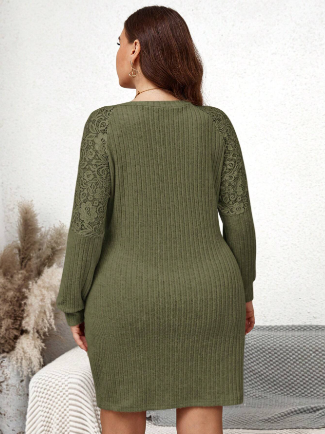Plus Size Plain Color Long Sleeve Casual Dress, Simple And Fashionable For Daily Wear