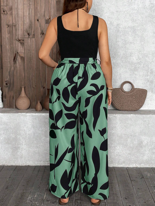 Plus Size Women Random Printed Simple Daily Jumpsuit