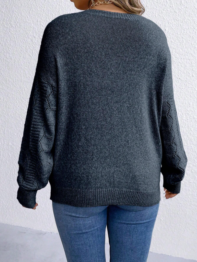 Plus Size Pointelle Knit Drop Shoulder Sweater