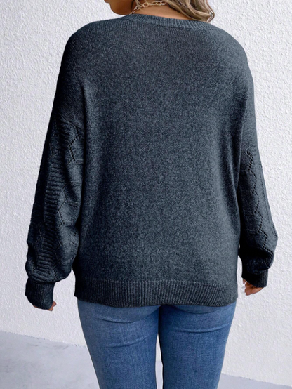 Plus Size Pointelle Knit Drop Shoulder Sweater